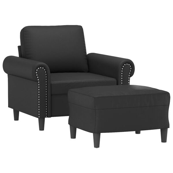 vidaXL Fauteuil avec repose-pied Noir 60 cm Similicuir