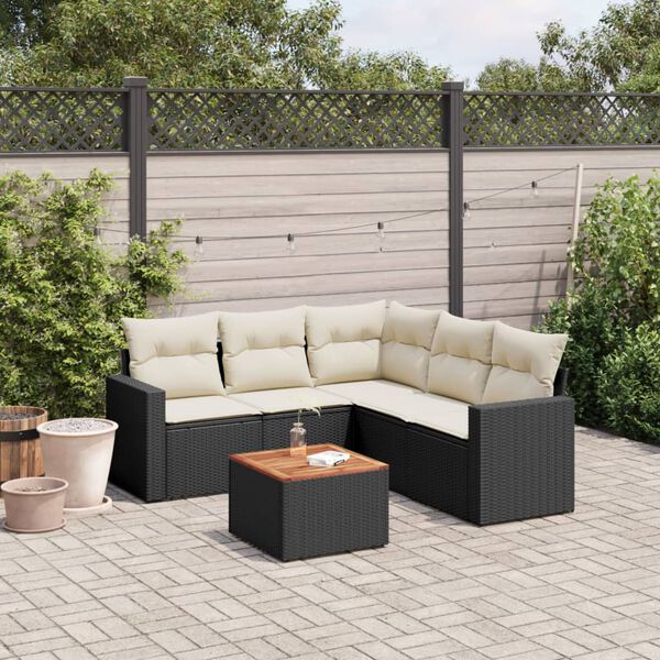 vidaXL Salon de jardin 6 pcs avec coussins noir r&eacute;sine tress&eacute;e