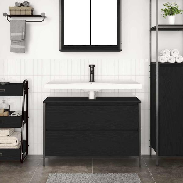 vidaXL Meuble de salle de bain lavabo tiroirs ch&ecirc;ne noir 90x34,5x60 cm