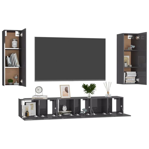 vidaXL Ensemble de meubles TV 5 pcs Gris brillant Bois d'ing&eacute;nierie
