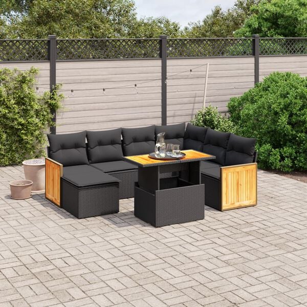vidaXL Salon de jardin 8 pcs avec coussins noir r&eacute;sine tress&eacute;e