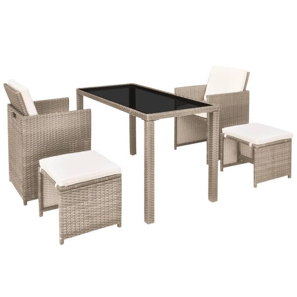 vidaXL Ensemble à manger d'extérieur avec coussins 5 pcs Rotin Beige