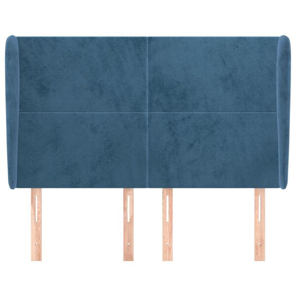 vidaXL T&ecirc;te de lit avec oreilles Bleu fonc&eacute; 147x23x118/128 cm Velours