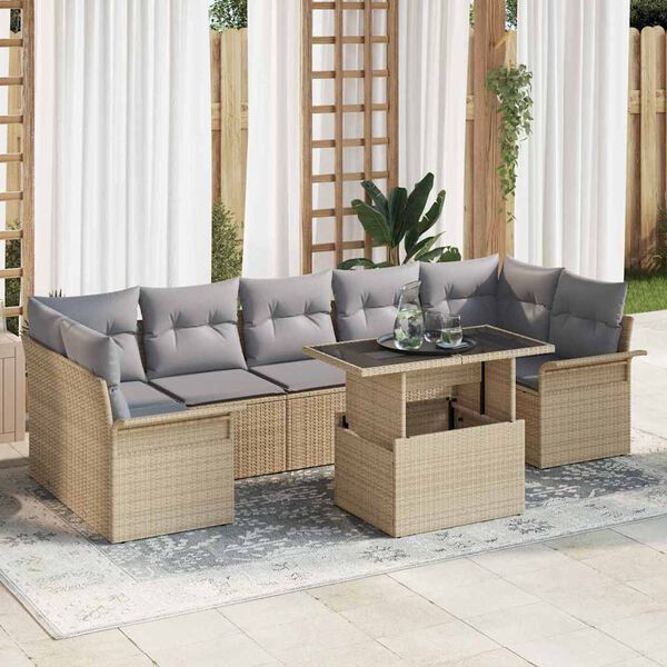 vidaXL Ensemble de canap&eacute; de jardin 8 pcs Beige Poly rotin