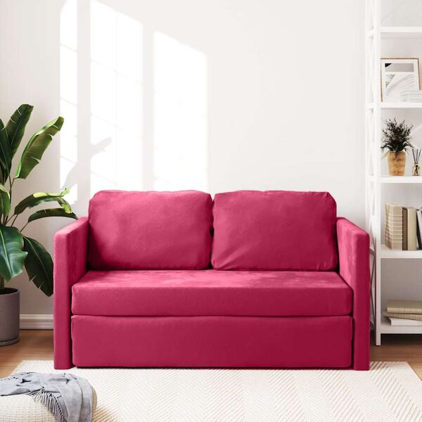 vidaXL Canap&eacute;-lit 2 en 1 rouge bordeaux 122x204x55 cm velours