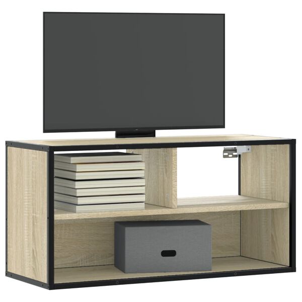 vidaXL Meuble TV chêne sonoma 80x31x39,5 cm bois d'ingénierie et métal