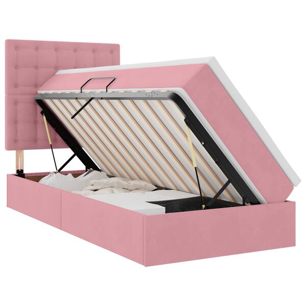 vidaXL Lit avec rangement et LED avec matelas Rose 90 x 190 cm Velours