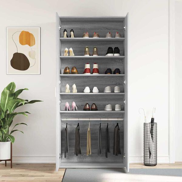 vidaXL Cabinet &agrave; chaussures avec &eacute;tag&egrave;re Gris Sonoma 80 x 39 x 178 cm