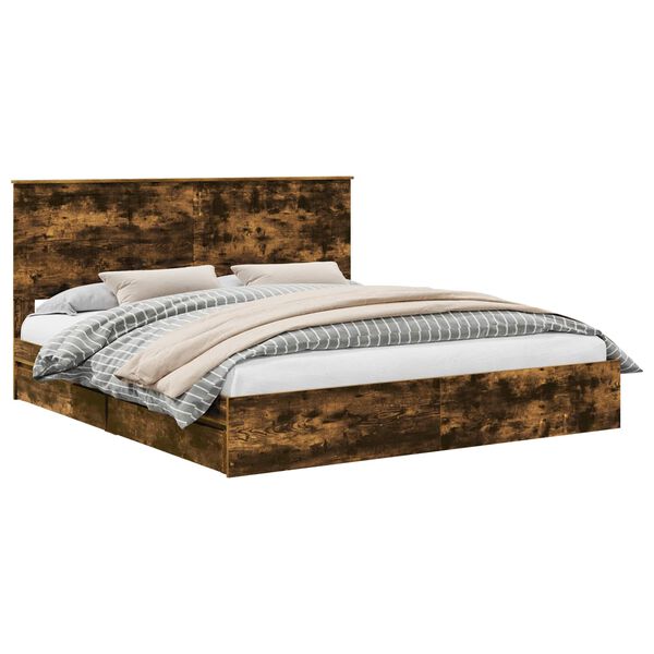 vidaXL Lit de Rangement Ch&ecirc;ne fum&eacute; 180 x 200 cm Bois d'ing&eacute;nierie