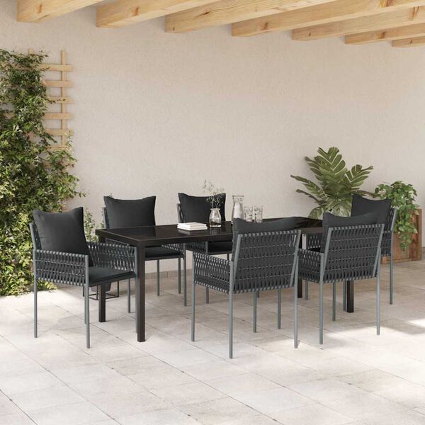 vidaXL Ensemble de salle &agrave; manger pour jardin 7 pcs Noir et gris
