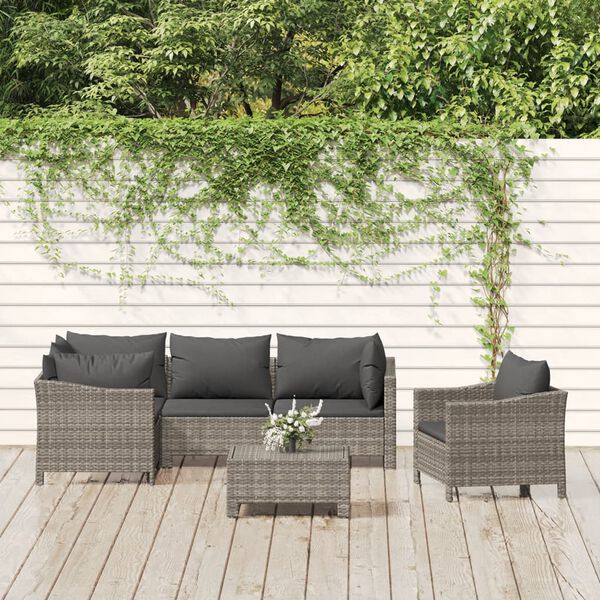 vidaXL Salon de jardin 6 pcs avec coussins Gris R&eacute;sine tress&eacute;e
