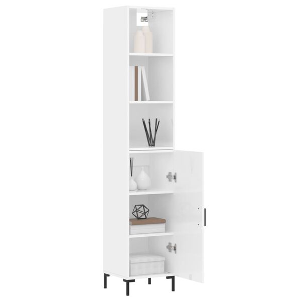 vidaXL Buffet haut Blanc brillant 34,5x34x180 cm Bois d'ing&eacute;nierie