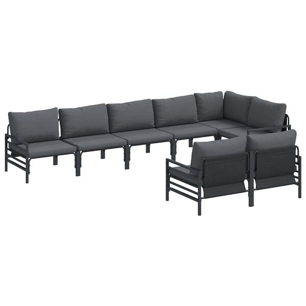 vidaXL Ensemble de canapé de jardin avec coussin 8 pcs Noir Acier