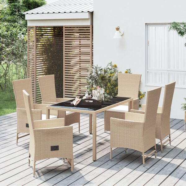 vidaXL Ensemble à manger de jardin et coussins 7 pcs beige poly rotin