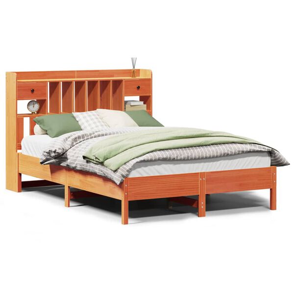 vidaXL Lit biblioth&egrave;que sans matelas cire marron 140x190 cm pin massif