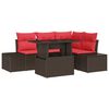 vidaXL Ensemble de canap&eacute; de jardin 6 pcs Marron et rouge polyrotin