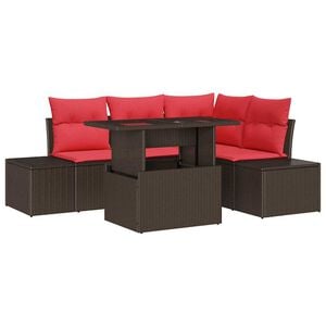 vidaXL Ensemble de canap&eacute; de jardin 6 pcs Marron et rouge polyrotin