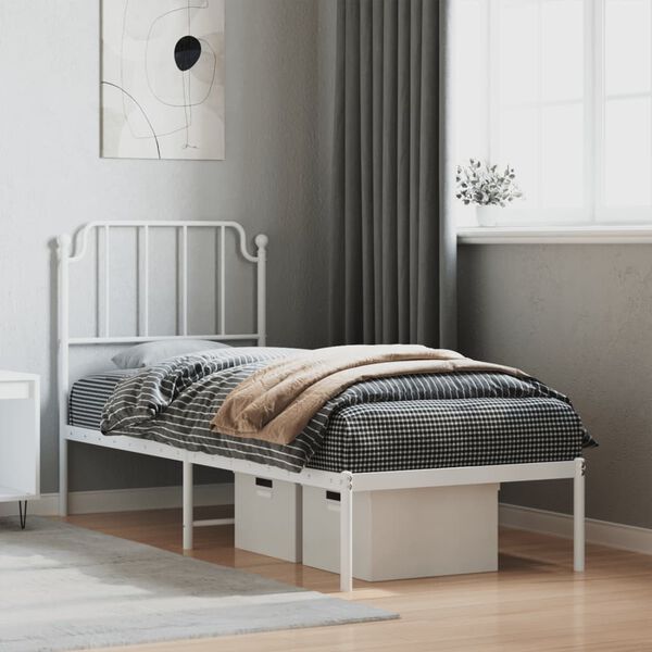 vidaXL Cadre de lit m&eacute;tal sans matelas avec t&ecirc;te de lit blanc 75x190cm