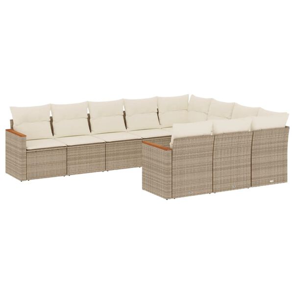 vidaXL Salon de jardin avec coussins 10 pcs beige r&eacute;sine tress&eacute;e