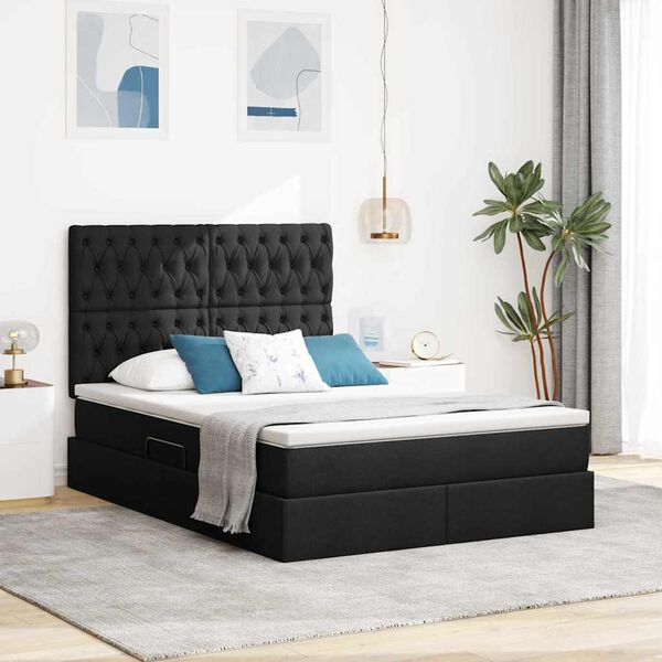 vidaXL Lit avec rangement et matelas Noir 140 x 190 cm Polyester