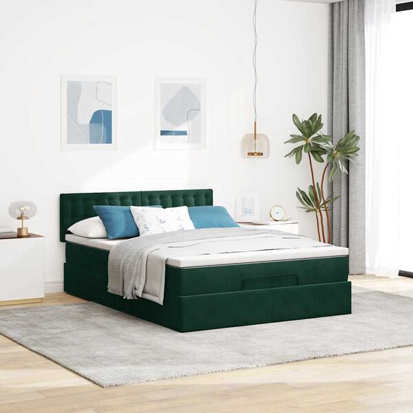 vidaXL Cadre de lit ottoman avec matelas vert fonc&eacute; 140x200 cm velours