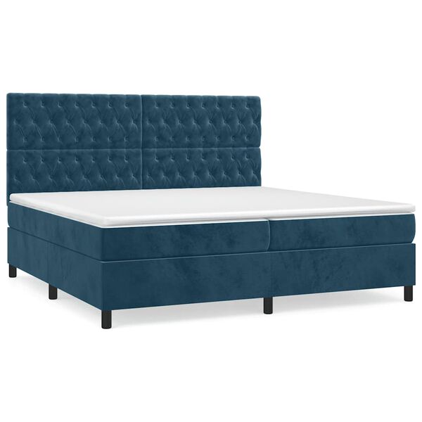vidaXL Sommier &agrave; lattes de lit et matelas Bleu fonc&eacute; 200x200cm Velours