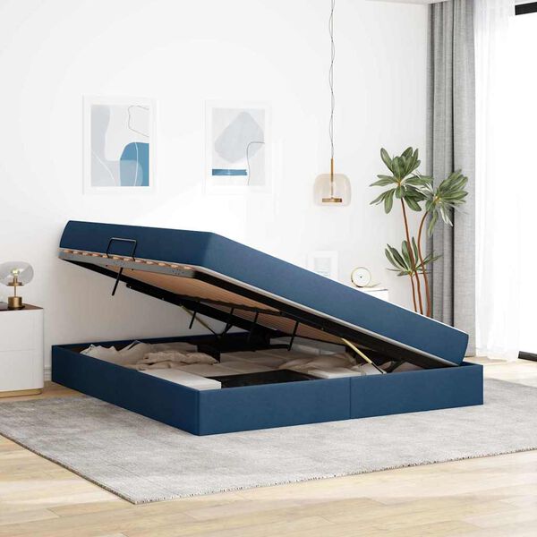 vidaXL Lit avec rangement et matelas Bleu 160 x 200 cm Polyester