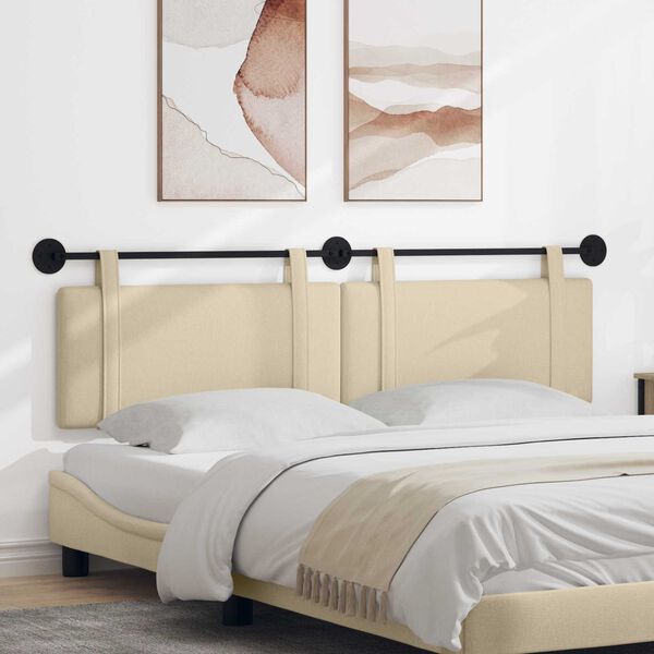 vidaXL T&ecirc;te de lit suspendue Montage mural Cr&egrave;me 190 x 55 x 5 cm tissu