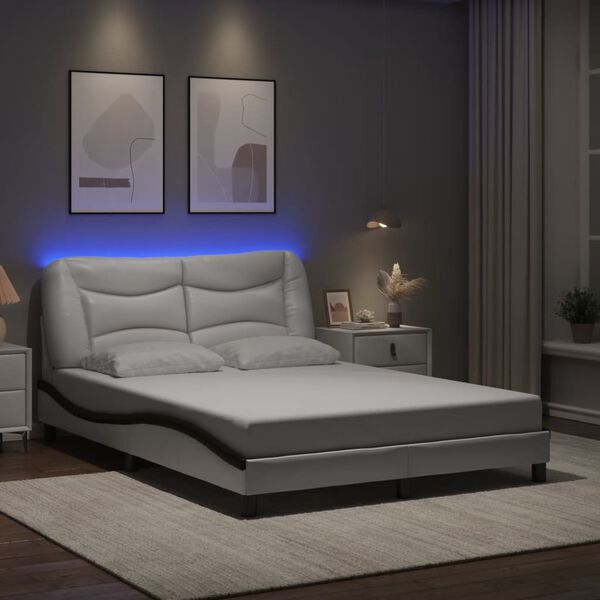 vidaXL Cadre de lit avec LED sans matelas Hvar blanc et noir 140x200 cm
