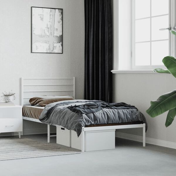vidaXL Cadre de lit m&eacute;tal sans matelas avec t&ecirc;te de lit blanc 90x200cm