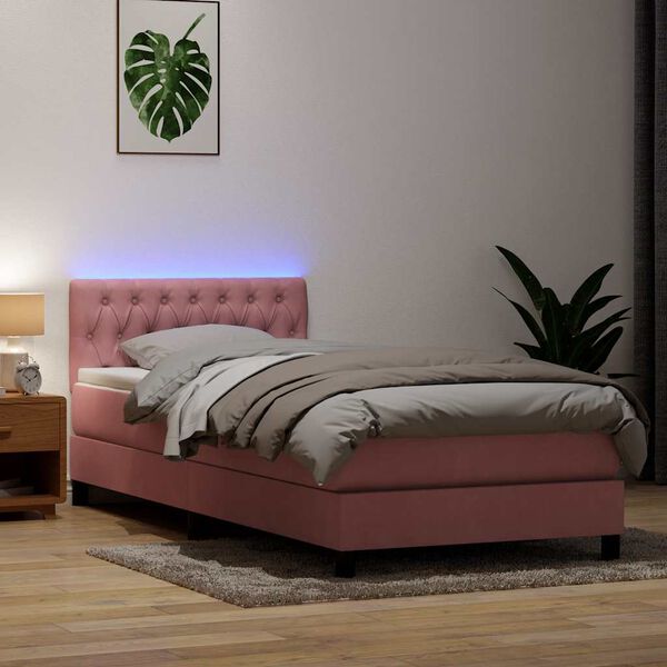 vidaXL Sommier &agrave; lattes de lit avec matelas et LED rose 90x210 cm velours