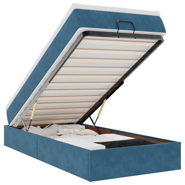 vidaXL Cadre de lit ottoman avec matelas bleu fonc&eacute; 90x200 cm velours