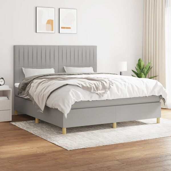 vidaXL Sommier &agrave; lattes de lit avec matelas Gris clair 180x200cm Tissu