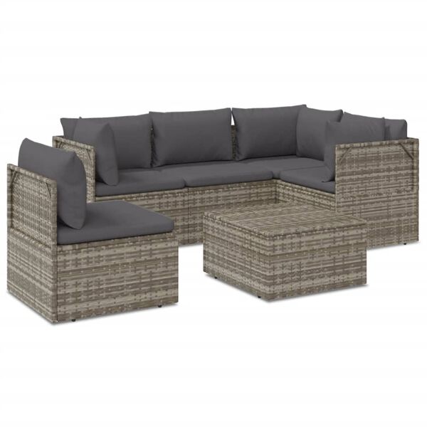 vidaXL Salon de jardin 6 pcs avec coussins Gris R&eacute;sine tress&eacute;e
