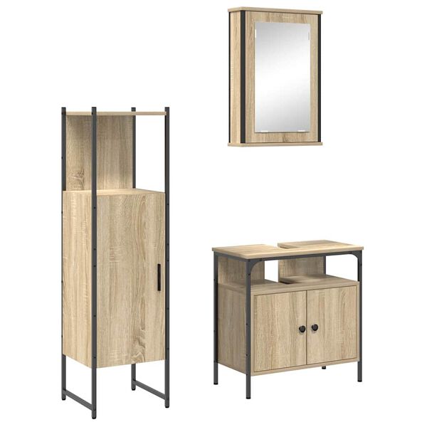 vidaXL Ensemble de mobilier de salle de bain avec &eacute;tag&egrave;re 3 pcs Marron