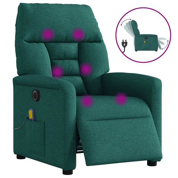 vidaXL Fauteuil de massage inclinable &eacute;lectrique Vert fonc&eacute; Tissu