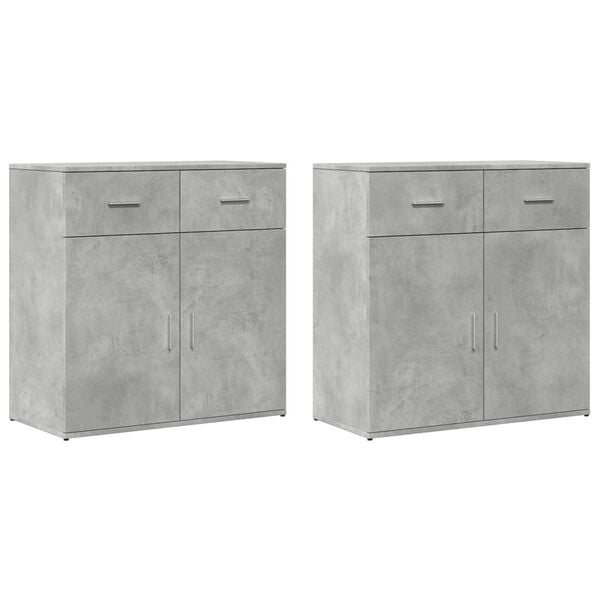 vidaXL Buffets 2 pcs gris béton 79x38x80 cm bois d'ingénierie