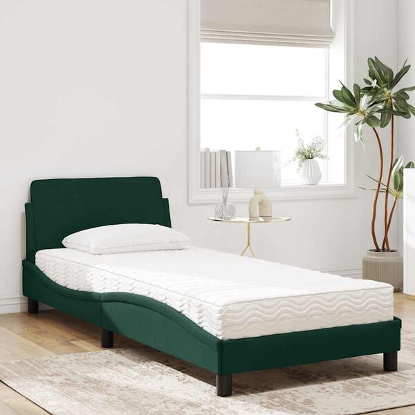 vidaXL Lit avec matelas Dover vert fonc&eacute; 80x200 cm velours