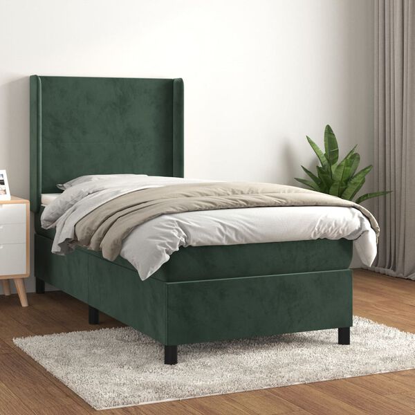 vidaXL Sommier &agrave; lattes de lit et matelas Vert fonc&eacute; 80x200 cm Velours