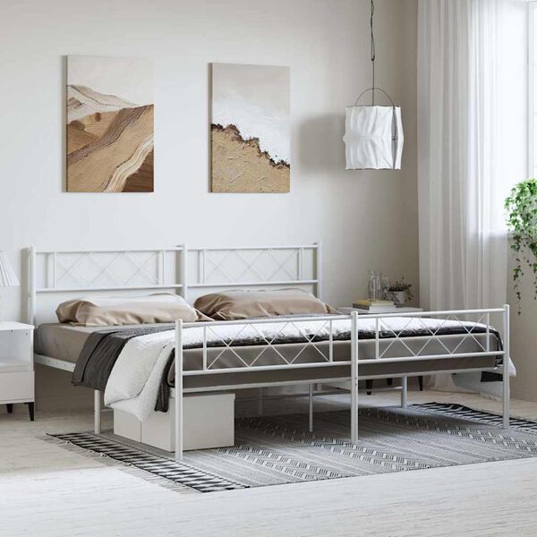 vidaXL Cadre de lit métal sans matelas et pied de lit blanc 193x203 cm