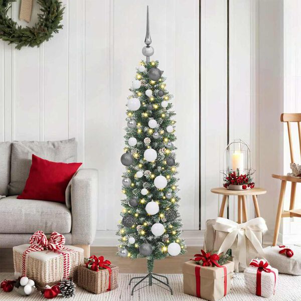 vidaXL Arbre de No&euml;l artificiel slim avec 150 LED Vert et blanc 120 cm