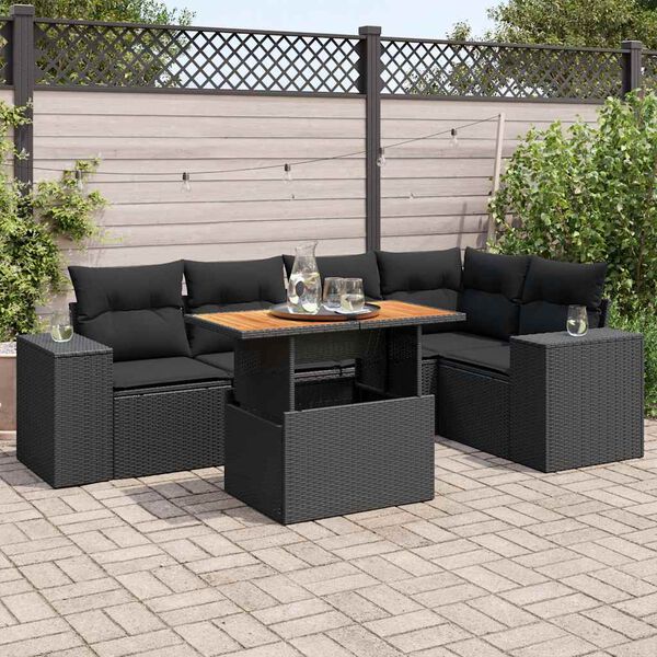 vidaXL Salon de jardin 6 pcs avec coussins noir r&eacute;sine tress&eacute;e