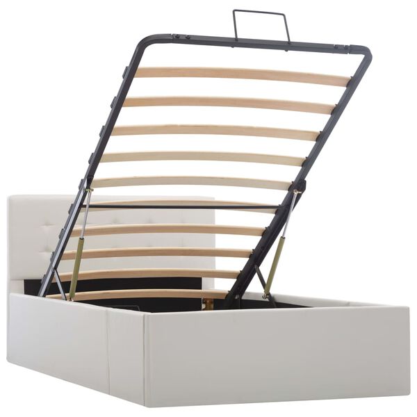 vidaXL Cadre de lit &agrave; rangement hydraulique Blanc Similicuir 100x200cm