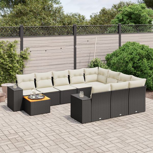 vidaXL Salon de jardin 11 pcs avec coussins noir r&eacute;sine tress&eacute;e