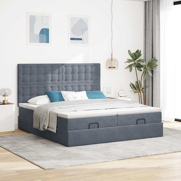 VidaXL Cadre de lit ottoman avec matelas gris fonc&eacute; 160x200cm velours
