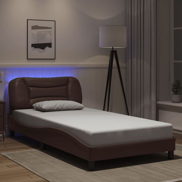 vidaXL Cadre de lit avec LED sans matelas Hvar marron 100x200 cm