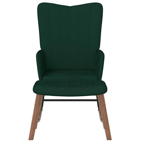 vidaXL Chaise &agrave; bascule avec repose-pied Vert fonc&eacute; Velours