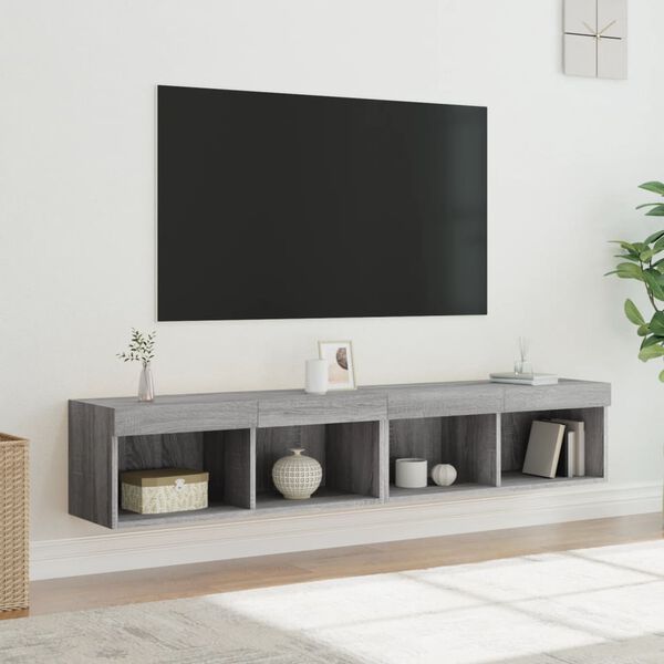 vidaXL Meubles TV avec lumi&egrave;res LED 2 pcs sonoma gris 80x30x30 cm