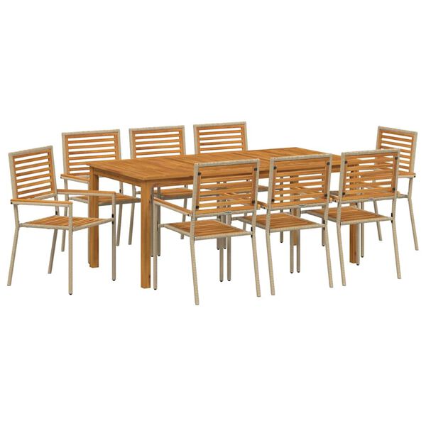 vidaXL Ensemble de salle à manger pour jardin 9 pcs Beige Poly rotin