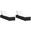 vidaXL Chaises longues avec coussins lot de 2 R&eacute;sine tress&eacute;e Noir